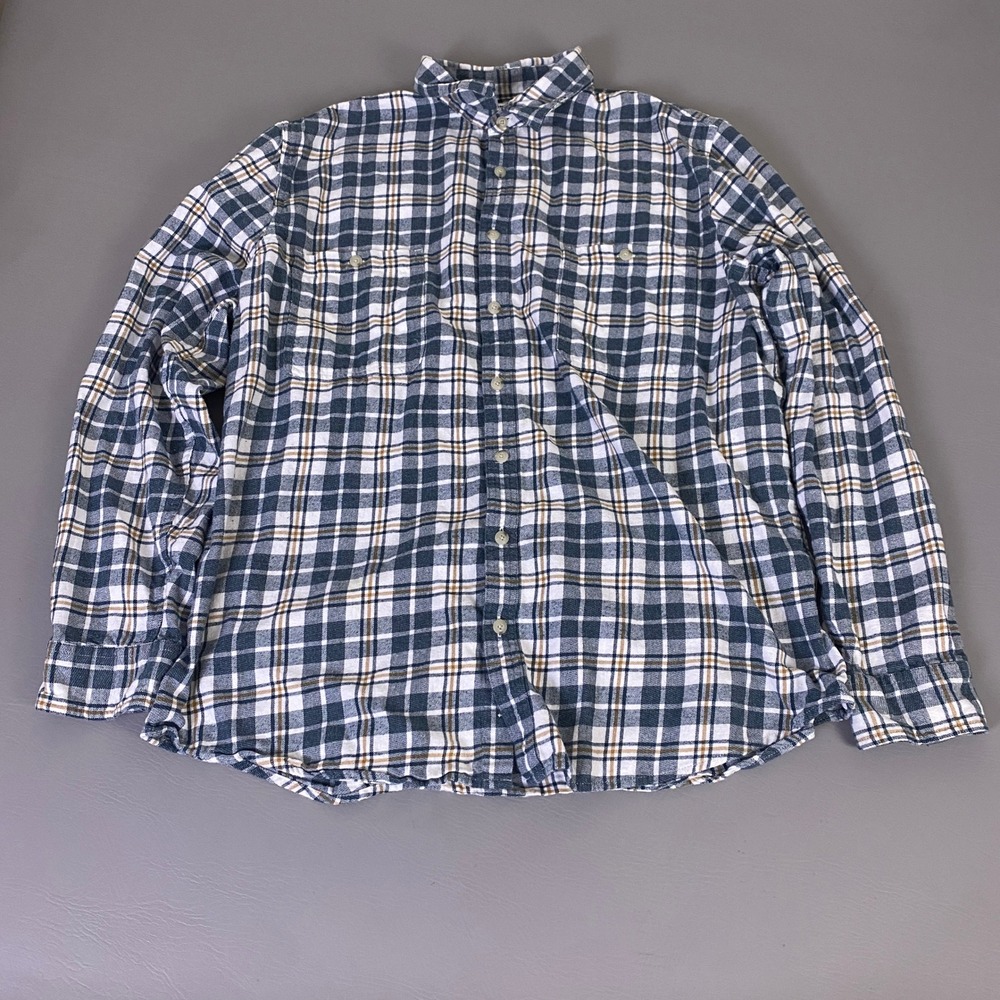 Sonoma Flannel Shirt Men's 3XLT Tall Plaid Button Up Shirt Blue White Tan Cotton
